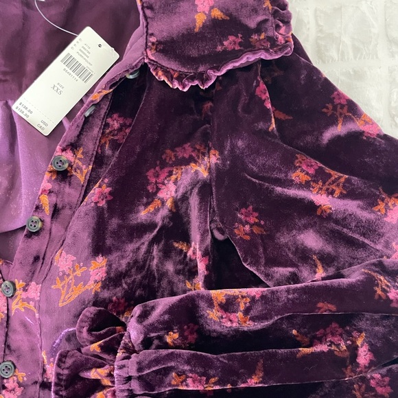 Anthropologie Pilcro Purple Velour Floral Buttoned Relaxed Blouse - Picture 8 of 14